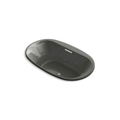 Kohler Underscore Oval 71-1/2'' x 41-1/2'' Heated BubbleMassageE air bath with whirlpool, center drain - Thunder Grey