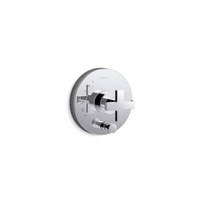 Composed Rite-Temp valve trim with push-button diverter and cross handle