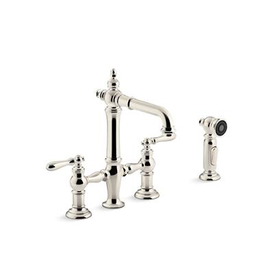 Artifacts Two-hole bridge bar sink faucet with side sprayer