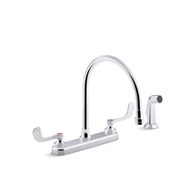 Kohler Triton Bowe 1.8 gpm kitchen sink faucet with 9-5/16'' gooseneck spout, matching finish sidespray, aerated flow and wristblade handles - Polished Chrome