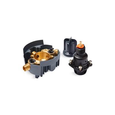 Rite-Temp Pressure-balancing valve body and cartridge kit with service stops