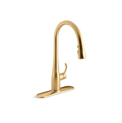 Kohler Simplice Pull-down kitchen sink faucet with three-function sprayhead - Vibrant Brushed Moderne Brass