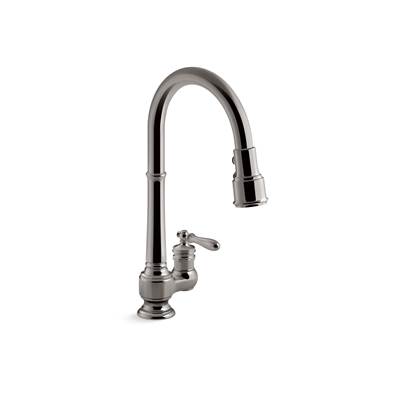 Artifacts Pull-down kitchen sink faucet with three-function sprayhead