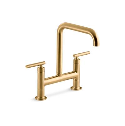 Kohler Purist Two-hole bridge kitchen sink faucet - Vibrant Brushed Moderne Brass
