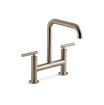 Kohler Purist Two-hole bridge kitchen sink faucet - Vibrant Brushed Bronze