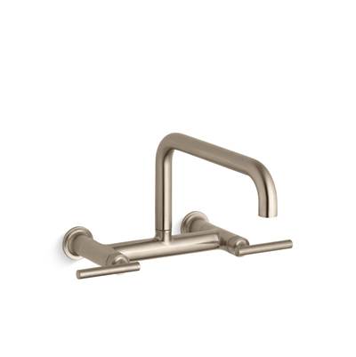 Kohler Purist Two-hole wall-mount bridge kitchen sink faucet - Vibrant Brushed Bronze