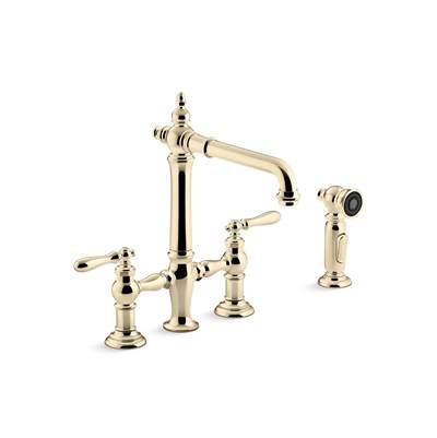 Artifacts Two-hole bridge kitchen sink faucet with side sprayer
