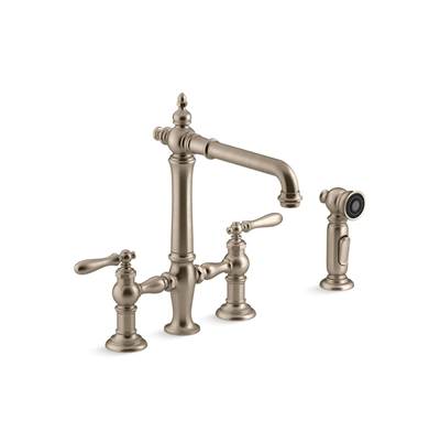 Artifacts Two-hole bridge kitchen sink faucet with side sprayer
