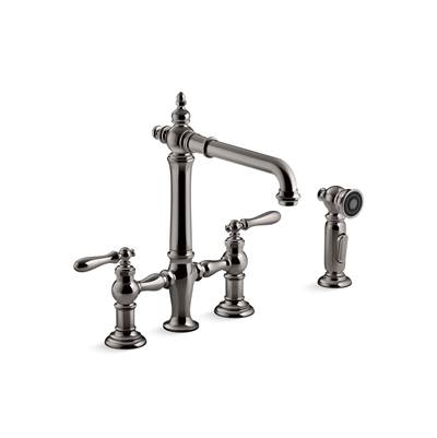 Artifacts Two-hole bridge kitchen sink faucet with side sprayer