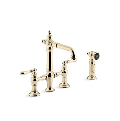 Artifacts Two-hole bridge bar sink faucet with side sprayer