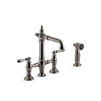 Artifacts Two-hole bridge bar sink faucet with side sprayer