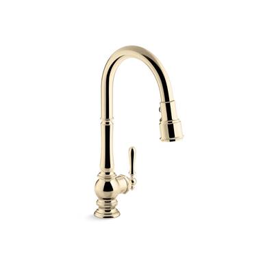 Artifacts Pull-down kitchen sink faucet with three-function sprayhead