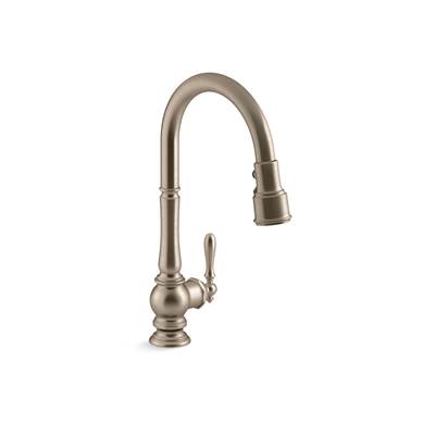 Artifacts Pull-down kitchen sink faucet with three-function sprayhead