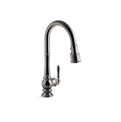 Artifacts Pull-down kitchen sink faucet with three-function sprayhead