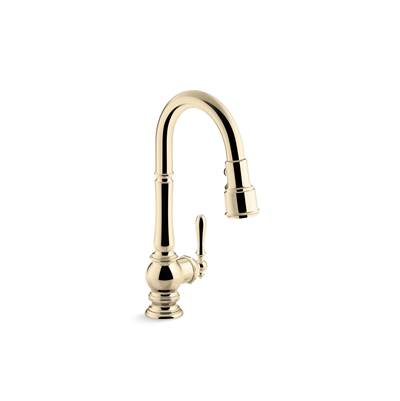 Artifacts Pull-down kitchen sink faucet with three-function sprayhead