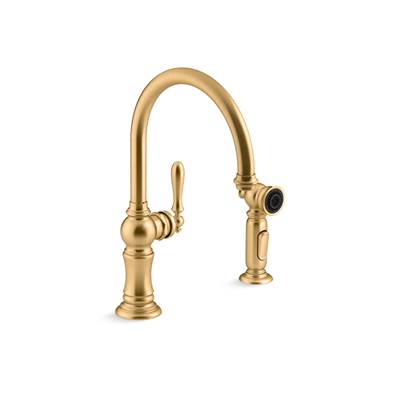Artifacts Single-handle kitchen sink faucet with two-function sprayhead