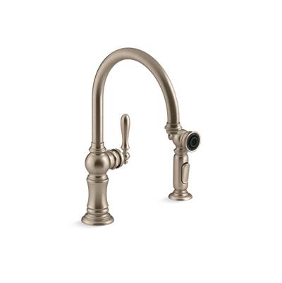 Artifacts Single-handle kitchen sink faucet with two-function sprayhead