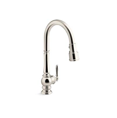 Artifacts Touchless pull-down kitchen sink faucet with three-function sprayhead