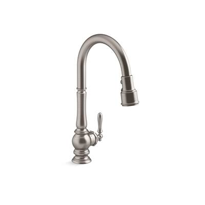 Artifacts Touchless pull-down kitchen sink faucet with three-function sprayhead