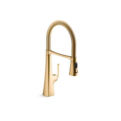 Graze Semi-professional kitchen sink faucet with three-function sprayhead - Vibrant Brushed Moderne Brass