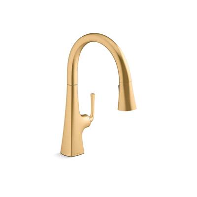 Graze Pull-down kitchen sink faucet with three-function sprayhead - Vibrant Brushed Moderne Brass