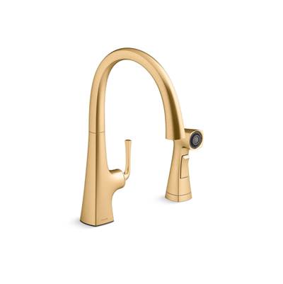 Graze Single-handle kitchen sink faucet with two-function side sprayer - Vibrant Brushed Moderne Brass