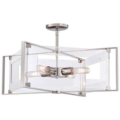 George Kovacs Crystal Clear 4-Light Semi Flush (Convertible to Pendant) in Polished Nickel