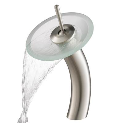 Kraus Waterfall Tall Bathroom Sink Faucet - Frosted Glass Disk - 2.2 GPM in Satin Nickel