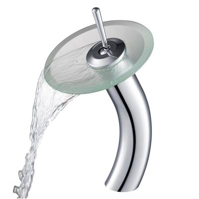 Kraus Waterfall Tall Bathroom Sink Faucet - Frosted Glass Disk - 2.2 GPM in Chrome
