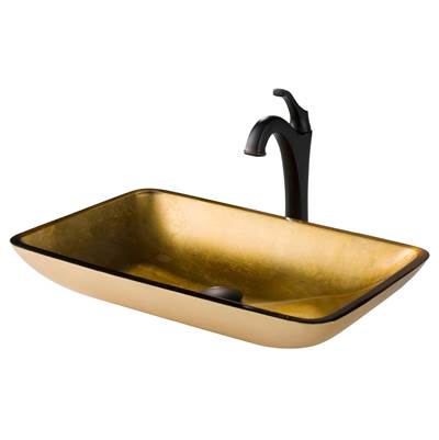 Kraus 22-inch Rectangular Blue Glass Vessel Sink & Arlo® Faucet Combo - Pop-Up Drain - 1.2 GPM in Oil Rubbed Bronze