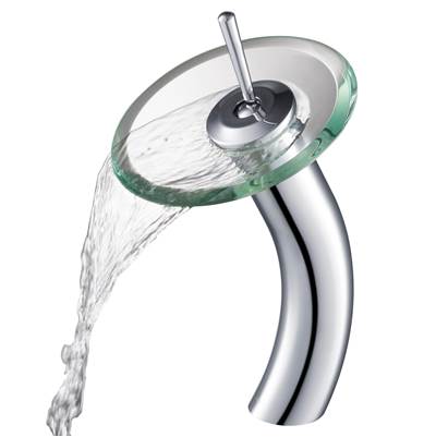 Kraus Waterfall Tall Bathroom Sink Faucet - Clear Glass Disk - 2.2 GPM in Chrome