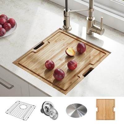 Kraus Kore® Workstation 17-inch Undermount Bar Kitchen Sink - 16 Gauge - Single Bowl in Stainless Steel