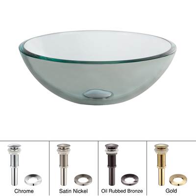 Kraus 14-Inch Glass Vessel Sink - Tempered Glass - Clear - Pop-Up Drain in Chrome
