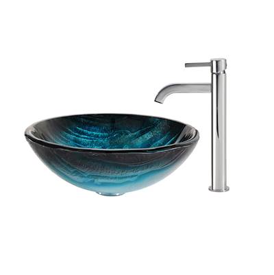 Kraus Nature™ Ladon Vessel Sink & Ramus Faucet Combo - Blue Glass in Chrome