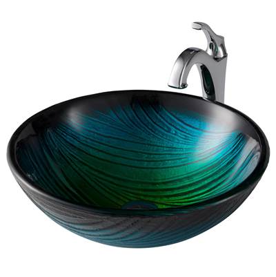 Kraus 17-Inch Green Glass Nature Series® Vessel Sink & Arlo® Faucet Combo - Tempered Glass - 1.2 GPM in Chrome