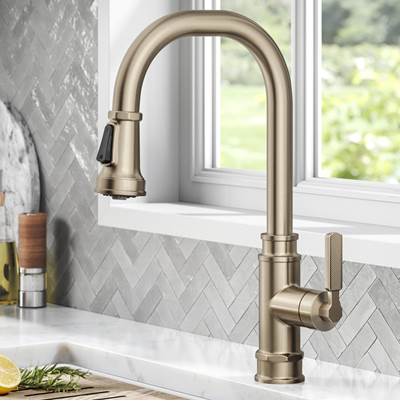 Kraus Allyn® Transitional Industrial Single Handle Pull-Down Kitchen Faucet - 1.8 GPM in Spot Free Antique Champagne Bronze
