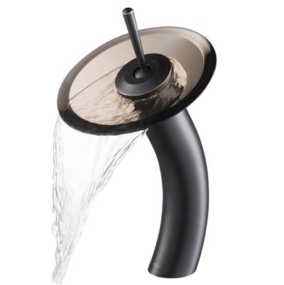 Kraus Waterfall Tall Bathroom Sink Faucet - Clear Brown Glass Disk - 2.2 GPM in Oil Rubbed Bronze