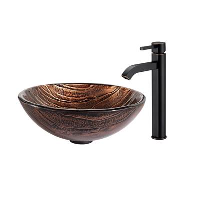 Kraus Nature™ Gaia Vessel Sink & Ramus Faucet Combo - Brown Glass in Oil Rubbed Bronze