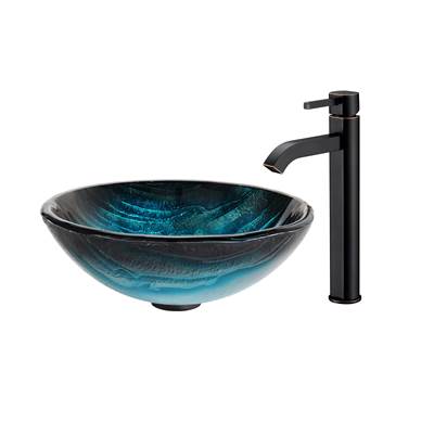 Kraus Nature™ Ladon Vessel Sink & Ramus Faucet Combo - Blue Glass in Oil Rubbed Bronze