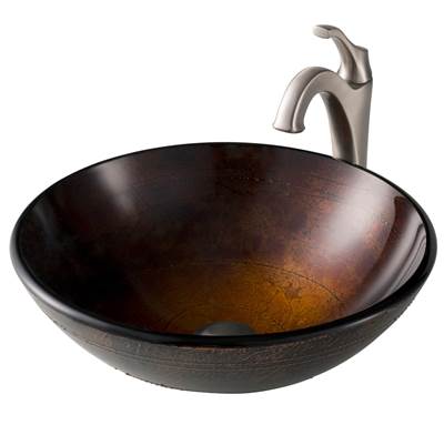 Kraus Multi-Color Vessel Sink & Spot Free Arlo Faucet Combo - 16 1/2" Copper Brown - Pop-Up Drain in Stainless Brushed Nickel