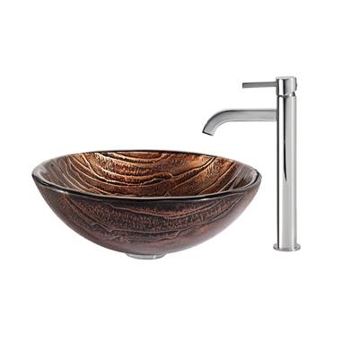 Kraus Nature™ Gaia Vessel Sink & Ramus Faucet Combo - Brown Glass in Chrome