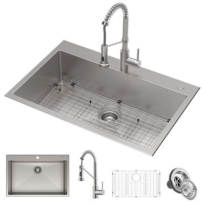 Kraus Stark® 33-inch Dual Mount Kitchen Sink and Pull-Down Commercial Faucet Combo - 1.8 GPM in Stainless Steel