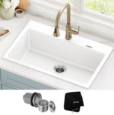 Kraus Quarza 31" Granite Single Bowl Dual Mount Kitchen Sink in White