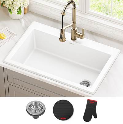 Kraus Forteza 33" Single Bowl Granite Dual Mount Kitchen Sink in White