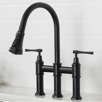 Kraus Allyn® Transitional Bridge Kitchen Faucet with Pull-Down Sprayhead in Matte Black
