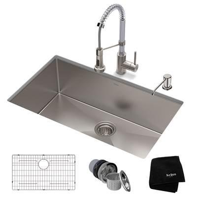 Kraus Standart PRO® and Bolden® 30" Stainless Steel Chrome Sink and Faucet Combo - 16-Gauge - 1.8 GPM in Satin