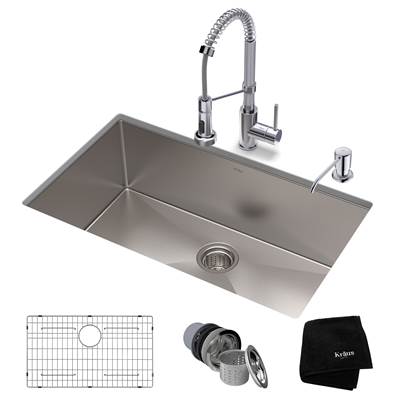 Kraus Standart PRO® and Bolden® 32" Chrome Kitchen Sink and Faucet Combo - 16-Gauge - 1.8 GPM in Satin