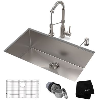 Kraus Standart PRO® Bolden® 32-inch Undermount Kitchen Sink and Stainless Steel Faucet Combo - 16 Gauge - 1.8 GPM in Satin