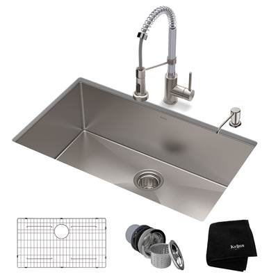 Kraus Standart PRO® Bolden® 32-inch Undermount Kitchen Sink and Chrome Faucet Combo - 16 Gauge - 1.8 GPM in Satin