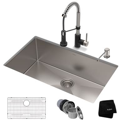 Kraus Standart PRO® Bolden® 32-inch Undermount Kitchen Sink and Matte Black Faucet Combo - 16 Gauge - 1.8 GPM in Satin